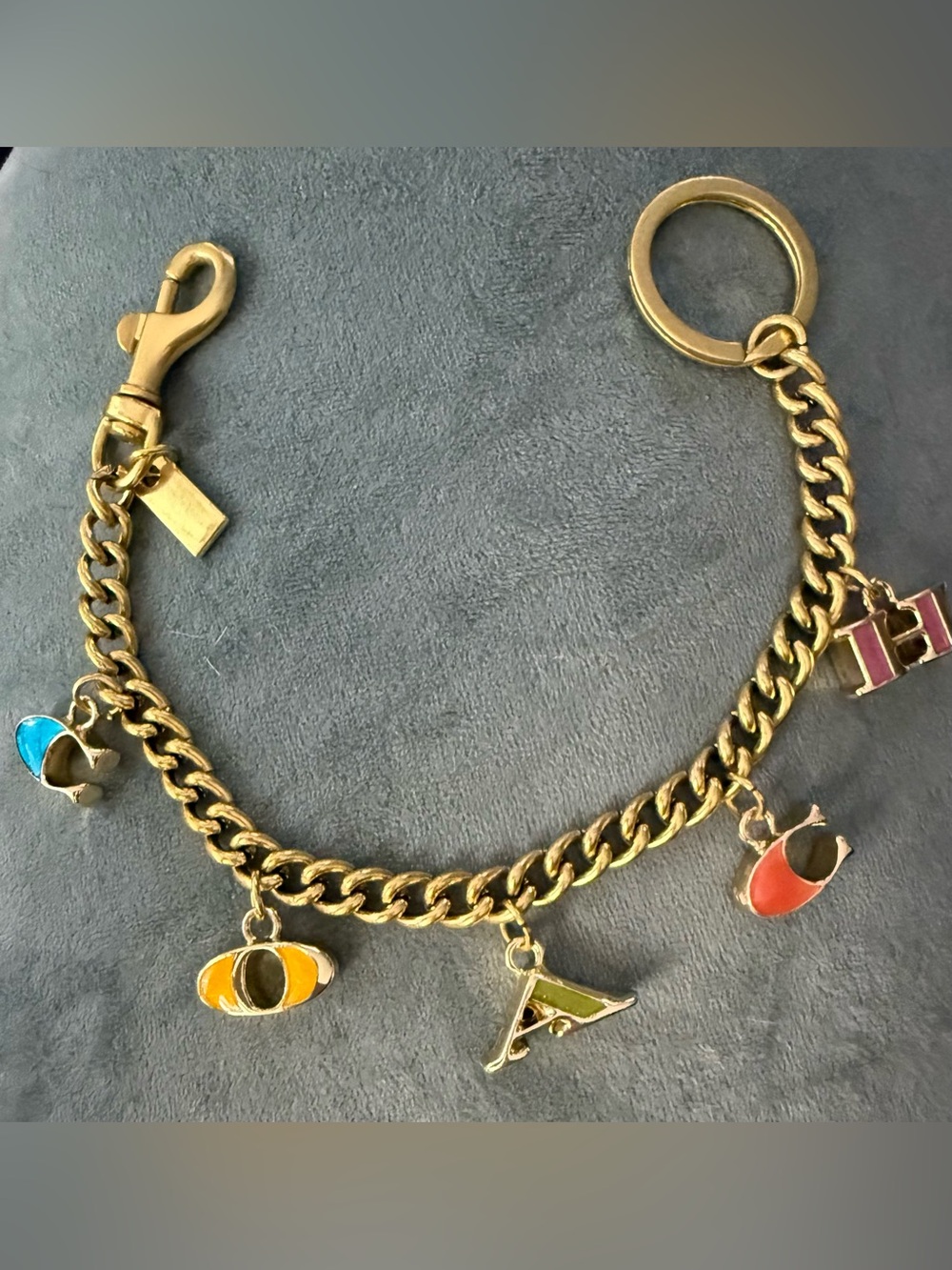 Designer inspired bag charm with Colorful Enamel Charms